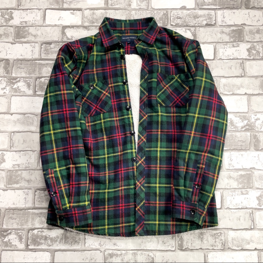 Rue Saint Patrick Sherpa Lined Overshirt Green/Red/Yellow